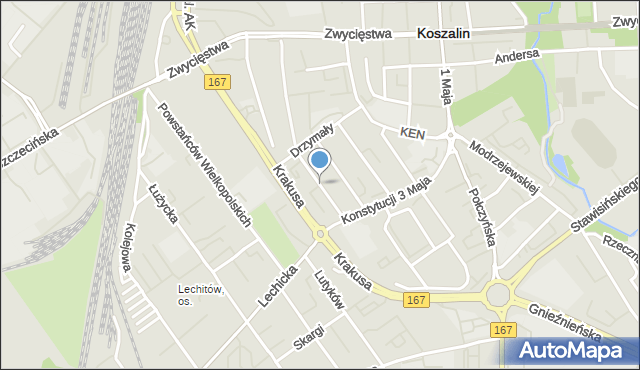 Koszalin, Barlickiego Norberta, mapa Koszalina