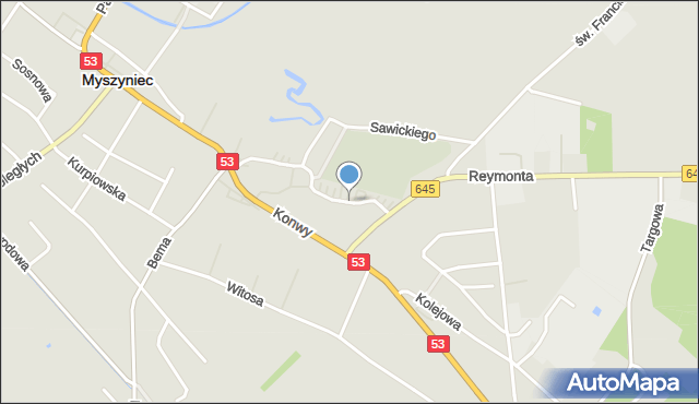 Myszyniec, Bargielskiego Adama, ks., mapa Myszyniec