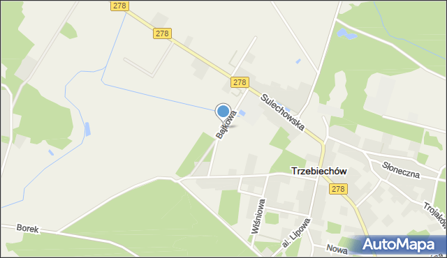 Trzebiechów powiat zielonogórski, Bajkowa, mapa Trzebiechów powiat zielonogórski