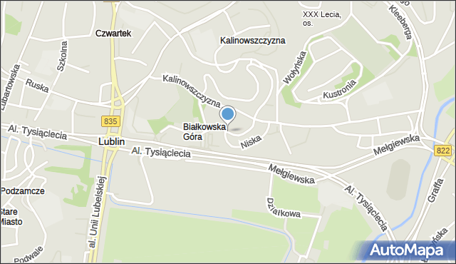 Lublin, Białkowska Góra, mapa Lublina