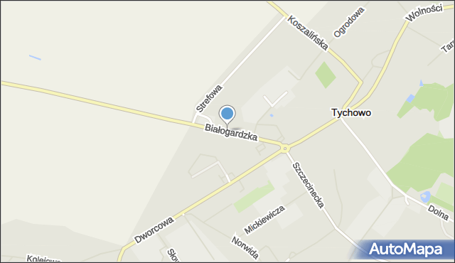 Tychowo powiat białogardzki, Białogardzka, mapa Tychowo powiat białogardzki