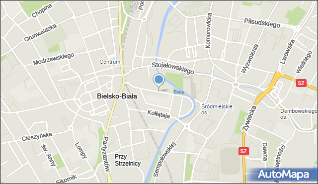 Bielsko-Biała, Bohaterów Warszawy, mapa Bielsko-Białej