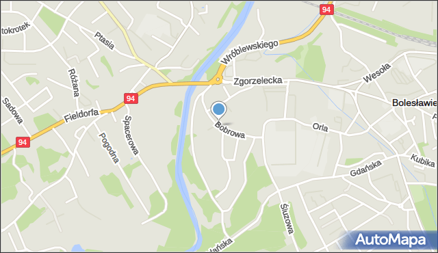 Bolesławiec, Bobrowa, mapa Bolesławca