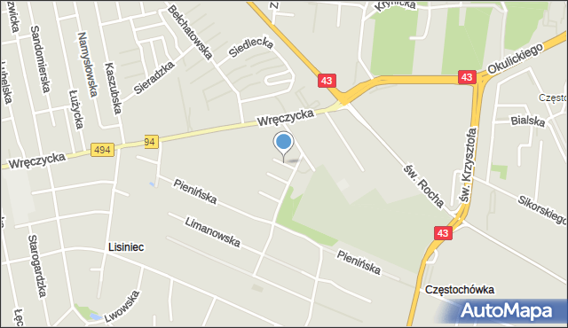 Częstochowa, Bocheńska, mapa Częstochowy