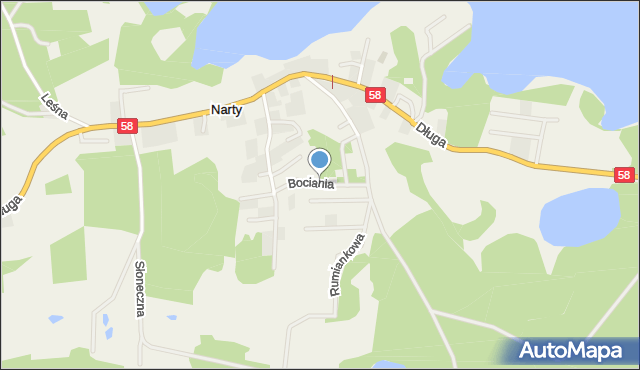 Narty gmina Jedwabno, Bociania, mapa Narty gmina Jedwabno