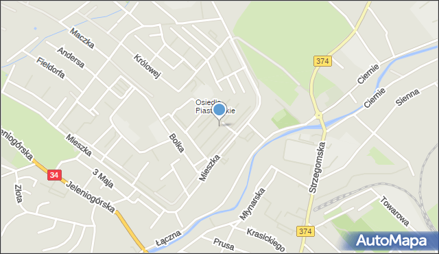 Świebodzice, Bolesława Krzywoustego, mapa Świebodzice