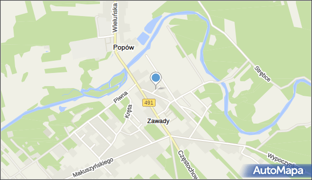 Zawady gmina Popów, Boczna, mapa Zawady gmina Popów