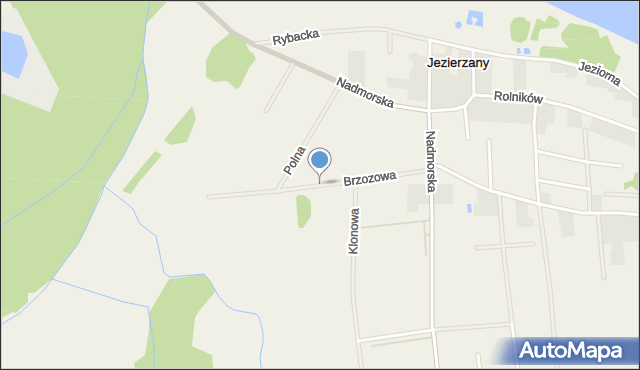 Jezierzany gmina Postomino, Brzozowa, mapa Jezierzany gmina Postomino