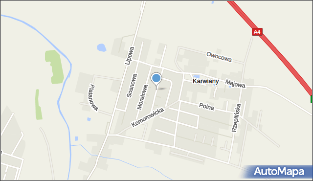 Karwiany, Brzoskwiniowa, mapa Karwiany