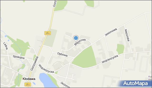 Kłodawa powiat gorzowski, Brzozowa, mapa Kłodawa powiat gorzowski