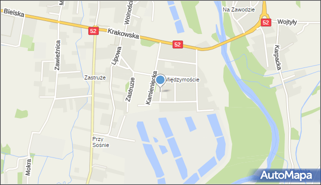 Kobiernice, Brzoskwiniowa, mapa Kobiernice