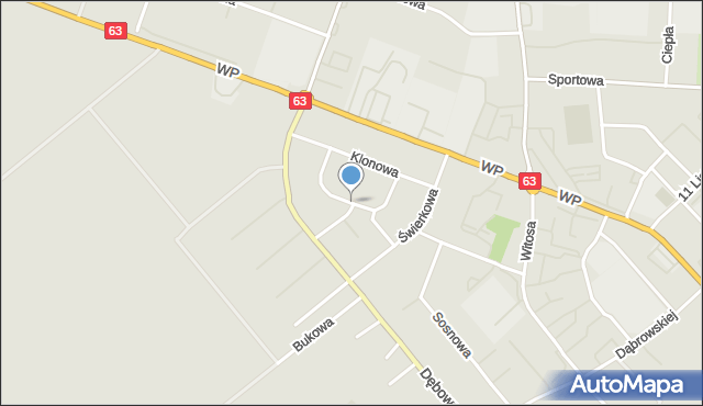 Kolno, Brzozowa, mapa Kolno