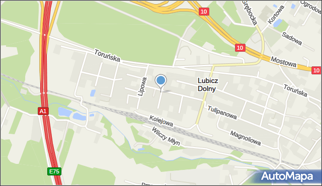 Lubicz Dolny, Brzozowa, mapa Lubicz Dolny