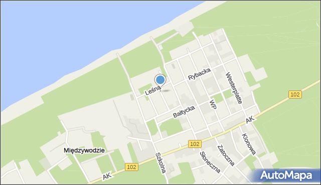 Międzywodzie, Brzozowa, mapa Międzywodzie