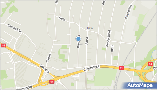 Mikołów, Brzozowa, mapa Mikołów