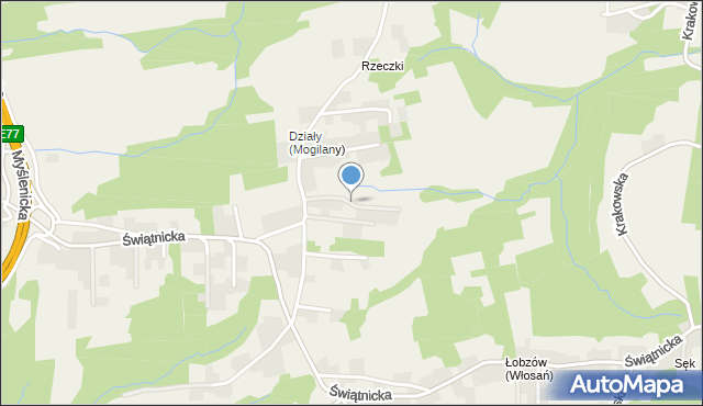 Mogilany, Brzozowa, mapa Mogilany