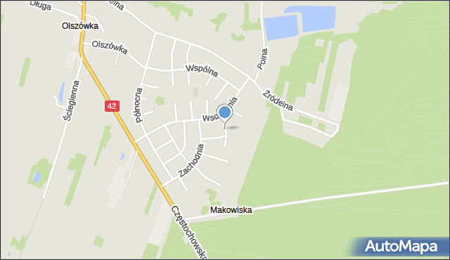 Pajęczno, Brzozowa, mapa Pajęczno