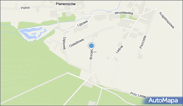 Pierwoszów, Brzozowa, mapa Pierwoszów