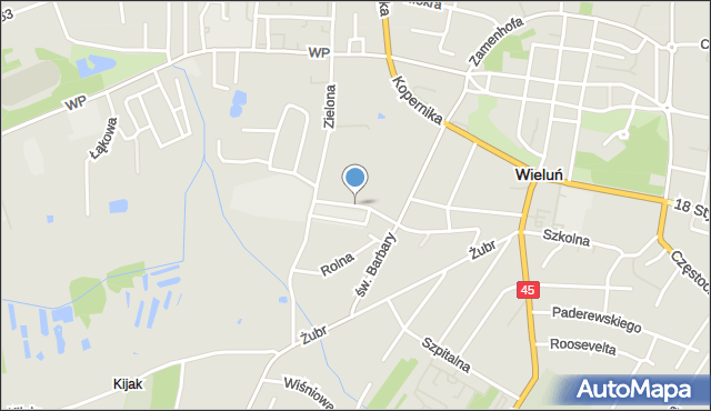Wieluń, Broniewskiego Władysława, mapa Wieluń