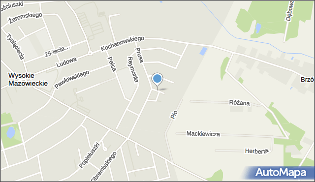 Wysokie Mazowieckie, Broniewskiego, mapa Wysokie Mazowieckie