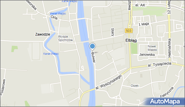 Elbląg, Bulwar Zygmunta Augusta, mapa Elbląga