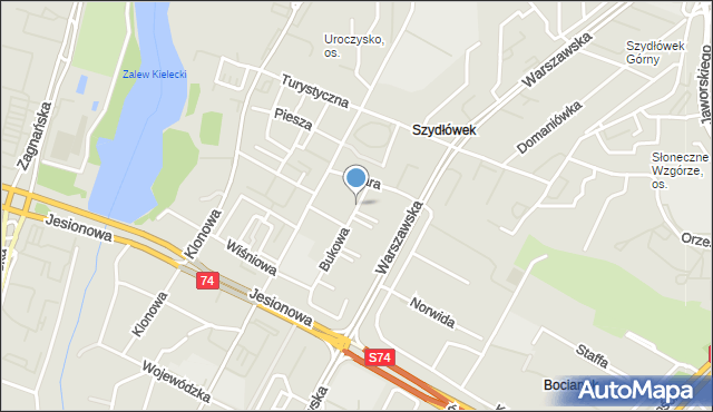 Kielce, Bukowa, mapa Kielc