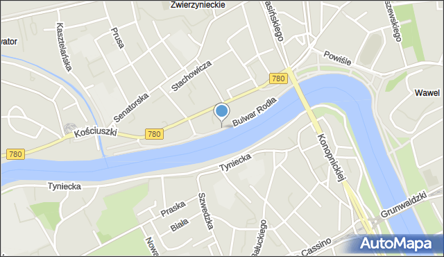 Kraków, Bulwar Rodła, mapa Krakowa