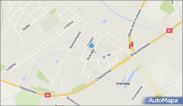 Kutno, Bukowa, mapa Kutno