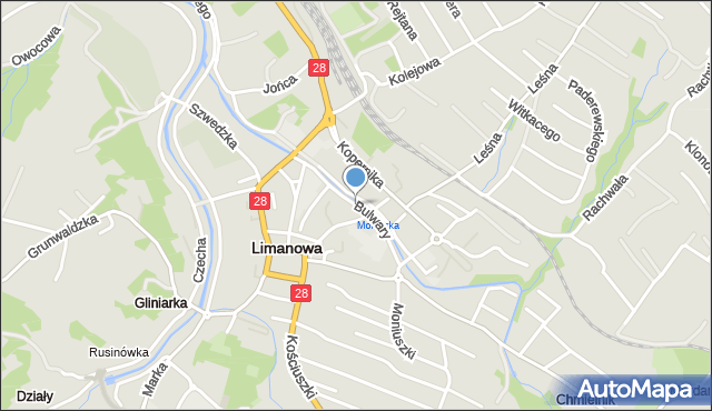 Limanowa, Bulwary, mapa Limanowa