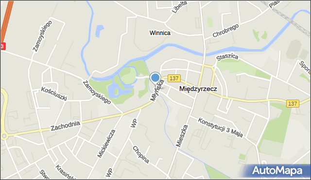 Międzyrzecz, Bulwar Jana Pawła II, mapa Międzyrzecz