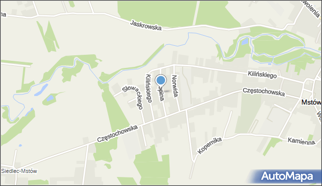 Mstów powiat częstochowski, Chopina Fryderyka, mapa Mstów powiat częstochowski