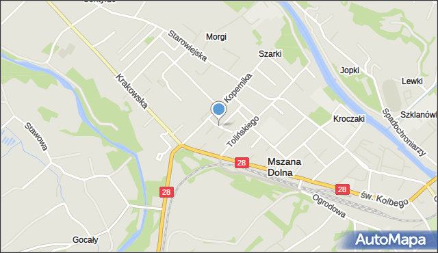 Mszana Dolna, Chopina Fryderyka, mapa Mszana Dolna