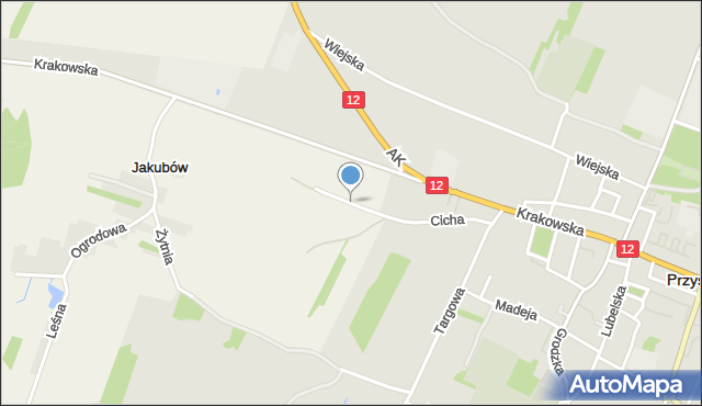 Jakubów gmina Przysucha, Cicha, mapa Jakubów gmina Przysucha