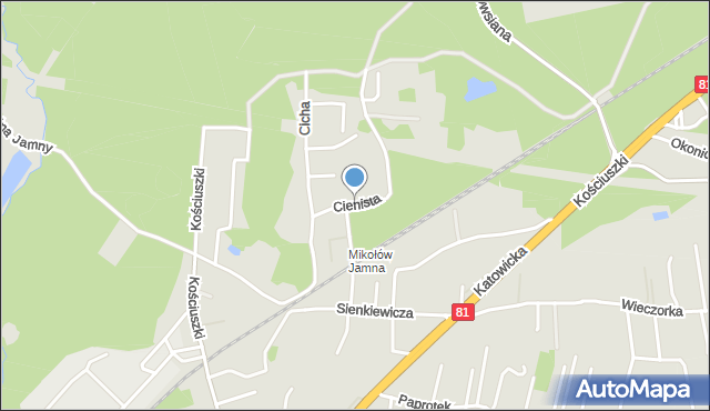 Mikołów, Cienista, mapa Mikołów