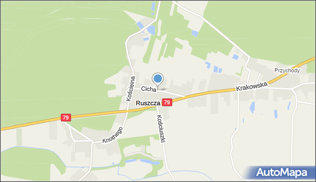 Ruszcza gmina Połaniec, Cicha, mapa Ruszcza gmina Połaniec