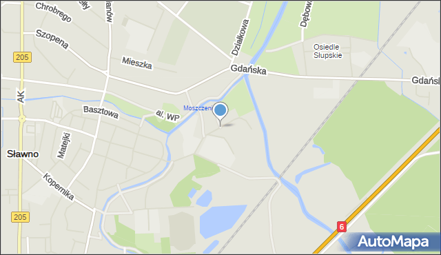 Sławno, Cieszkowskiego Augusta, mapa Sławno