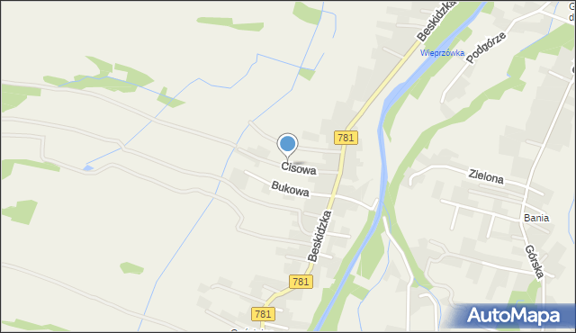Wieprz powiat wadowicki, Cisowa, mapa Wieprz powiat wadowicki