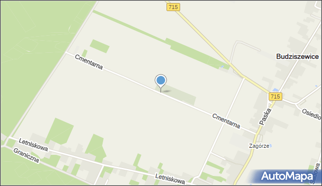 Budziszewice powiat tomaszowski, Cmentarna, mapa Budziszewice powiat tomaszowski