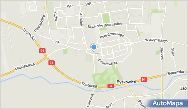 Pyskowice powiat gliwicki, Cmentarna, mapa Pyskowice powiat gliwicki