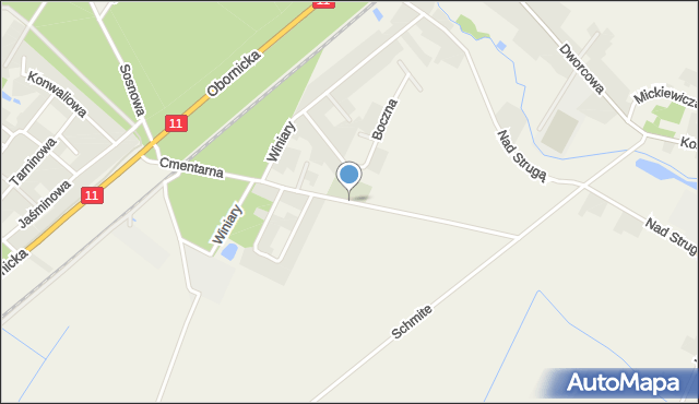 Rożnowo gmina Oborniki, Cmentarna, mapa Rożnowo gmina Oborniki