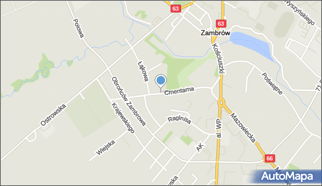 Zambrów, Cmentarna, mapa Zambrów
