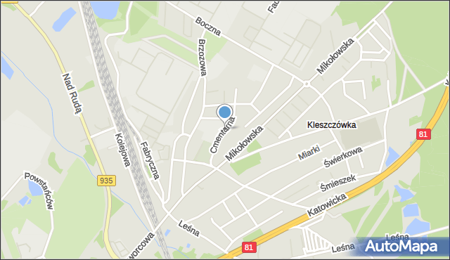 Żory, Cmentarna, mapa Żor