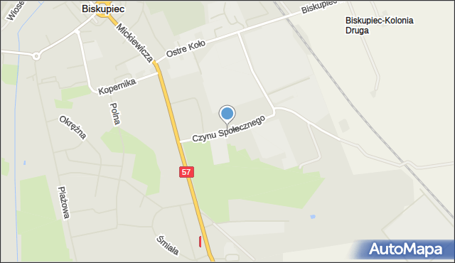 Biskupiec powiat olsztyński, Czynu Społecznego, mapa Biskupiec powiat olsztyński