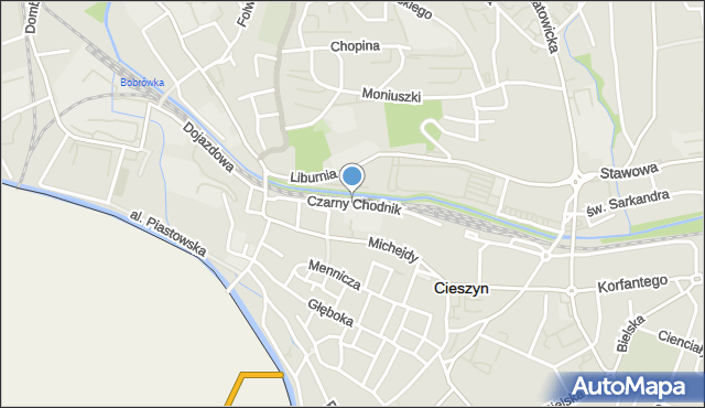 Cieszyn, Czarny Chodnik, mapa Cieszyna