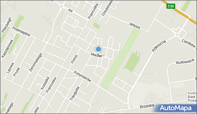 Biała Podlaska, Damrosza Stanisława, mapa Białej Podlaskiej