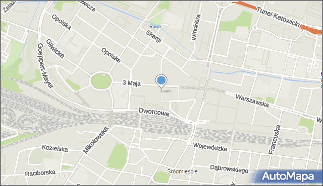 Katowice, Dawna Plac Szewczyka Wilhelma, mapa Katowic