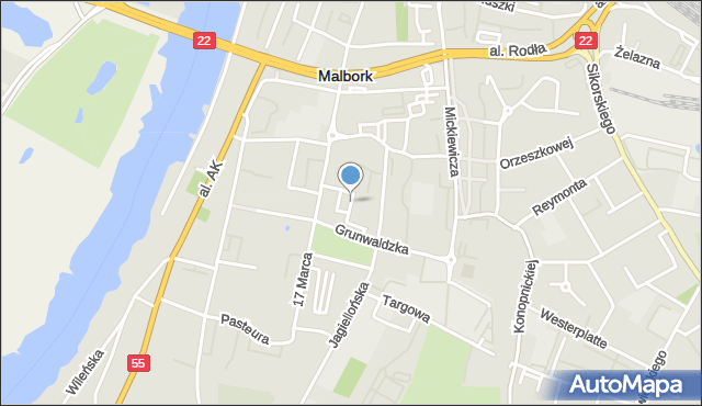 Malbork, Dawna Plac Zamenhofa Ludwika, dr., mapa Malborka