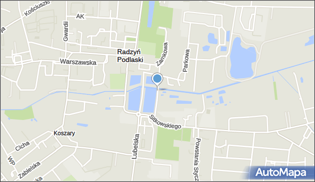 Radzyń Podlaski, Dawna Grobla Kasztanowa, mapa Radzyń Podlaski