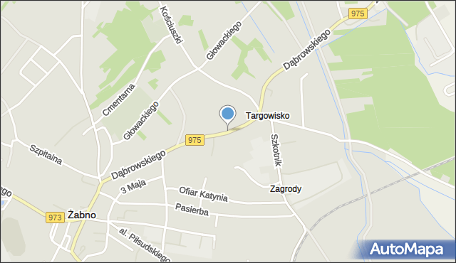Żabno powiat tarnowski, Dąbrowskiego, mapa Żabno powiat tarnowski