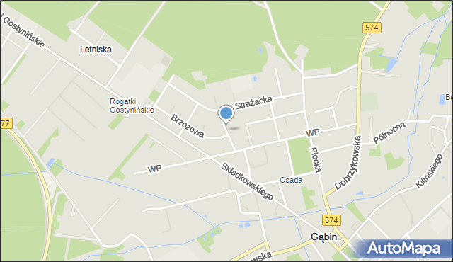 Gąbin powiat płocki, Dębowa, mapa Gąbin powiat płocki